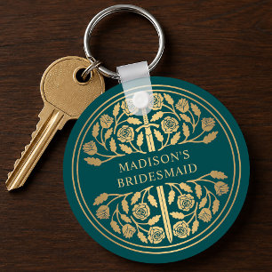 Gold Teal Sword Bridesmaid Royal Wedding Gift Key Ring