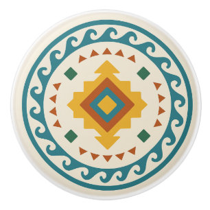 Gold Teal Terracotta Wave Diamond Zapotec Knob