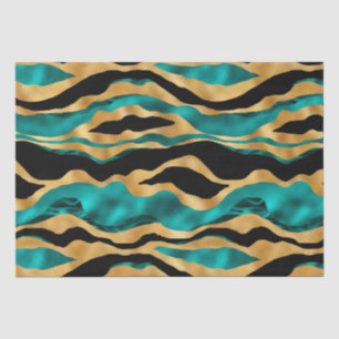 Gold Teal Tiger Stripes Glam Abstract Animal Tissue Paper
