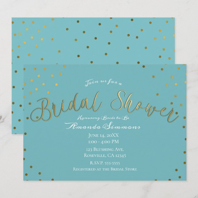 Gold & Teal Turquoise Modern Glam Bridal Shower Invitation (Front/Back)