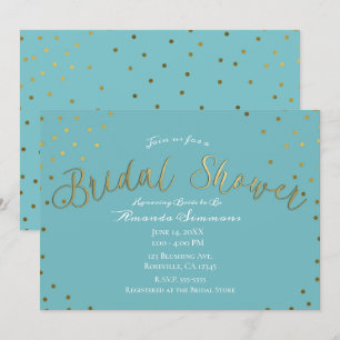Gold & Teal Turquoise Modern Glam Bridal Shower Invitation