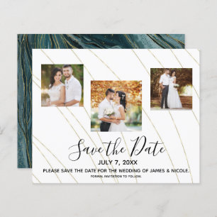 Gold Teal Turquoise Photo Wedding Save the Date