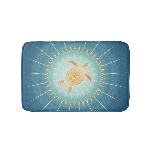 Gold Teal Turtle And Mandala Bath Mat (Front)