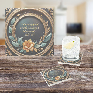 Gold Teal Verona Sunset Customisable Stone Coaster