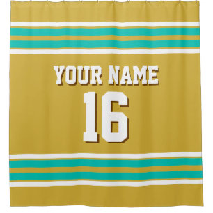 Gold Teal White Stripes Sports Jersey Shower Curtain