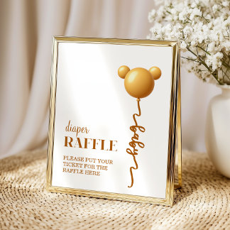 Gold Teddy Balloon Diaper Raffle Sign