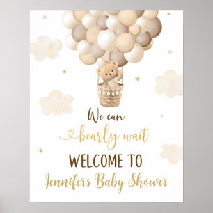 Gold Teddy Bear Balloons Baby Shower Welcome Poster