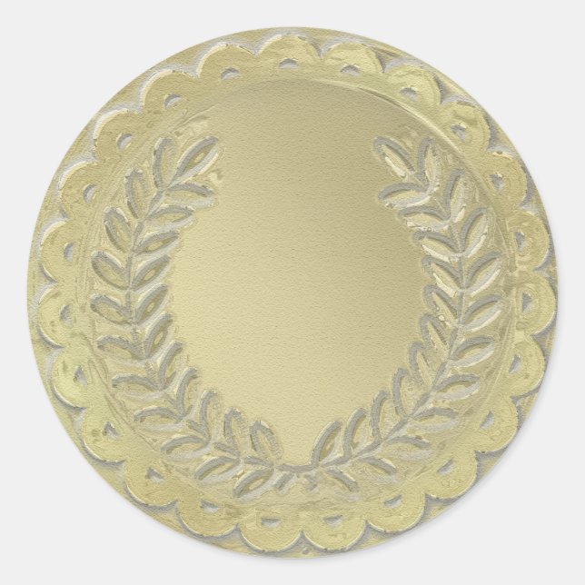 Gold Template Customise Laurel Wreath Classic Round Sticker (Front)