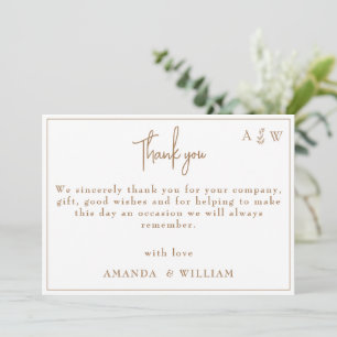 gold Template Leaf Monogram Wedding thank you card
