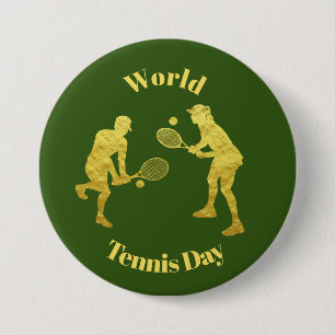 Gold Tennis Players Silhouettes Button