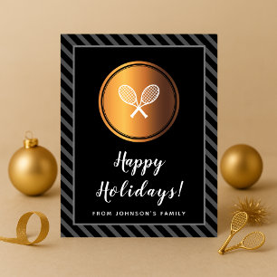 Gold Tennis Theme Christmas Holidays Player Coach Holiday Card