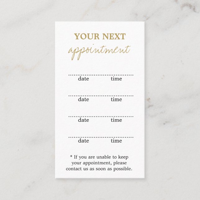 Gold Tent Style Appointment Card (Front)