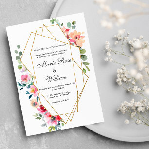Gold terrarium white pink mint floral Wedding  Invitation
