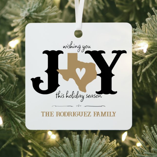 Gold Texas JOY Photo Holiday Metal Tree Decoration (Insitu)