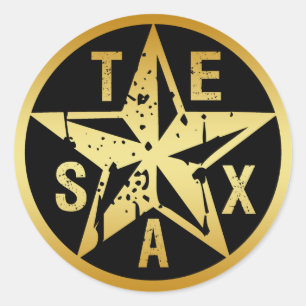 GOLD TEXAS STAR CLASSIC ROUND STICKER