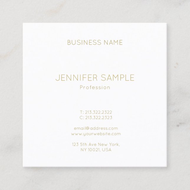 Gold Text Font Modern Minimalist Template Luxury Square Business Card (Front)