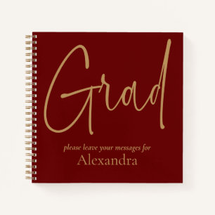 Gold Text Grad Name Graduation Burgundy Guest Book