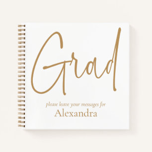 Gold Text Grad Name Graduation White Guest Book