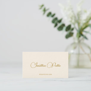Gold Text Handwritten Name Luxury Signature Cream Business Card