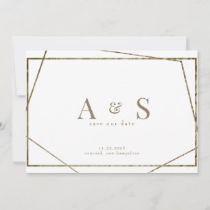 Gold Text Monogram Geometric Wedding Save the Date