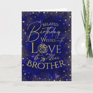 Gold Text Night Belated Birthday Brother Card