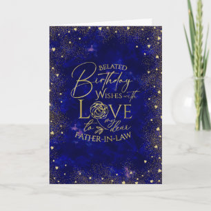 Gold Text Night Sky Belated Birthday Father-In-Law Card