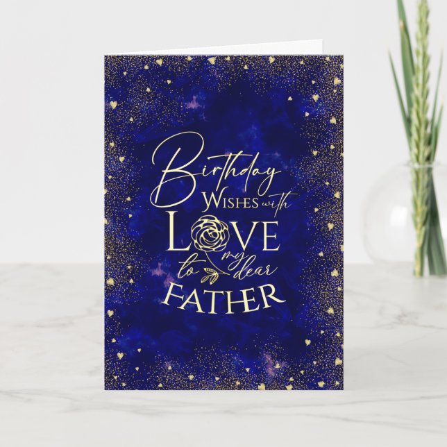 Gold Text Night Sky Birthday Father Photo Card (Front)