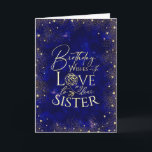 Gold Text Night Sky Birthday Sister Photo Card<br><div class="desc">This modern and visually striking birthday greeting card is designed especially for a sister, inspired by a night sky filled with shimmering gold dust and tiny heart details that resemble glowing stars. The deep, rich background creates a celestial and elegant mood, while the gold accents add warmth, sparkle, and celebration....</div>