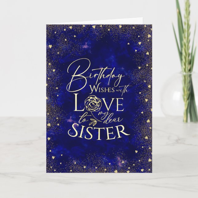 Gold Text Night Sky Birthday  Sister Photo Card (Front)