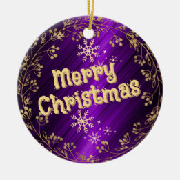 Gold Text on Purple Background Ceramic Ornament