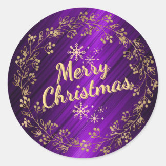 Gold Text on Purple Background Classic Round Sticker