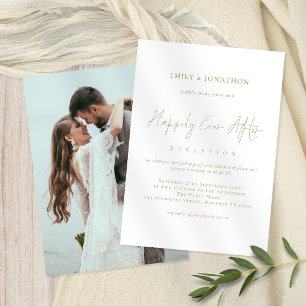 Gold Text Photo Happily Ever After Wedding Invitation