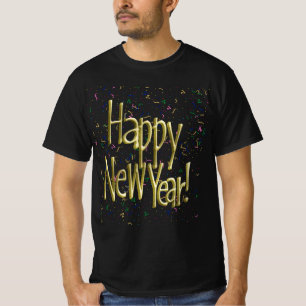 Gold Text w/Confetti - Happy New Year T-Shirt