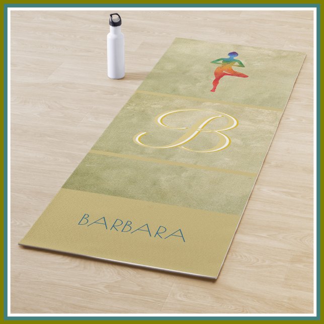 Gold Textured Custom Monogram Name Tree Pose  Yoga Mat (Creator Uploaded)
