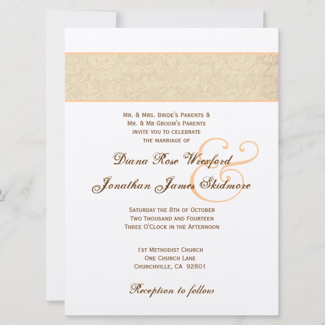 Gold Textured Damask and Gold Metallic Invitation (Front)