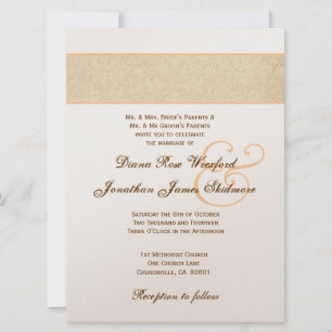 Gold Textured Damask and Gold Metallic Invitation