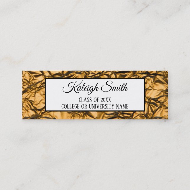 Gold Textured-Look Graduation Insert Name Card (Front)