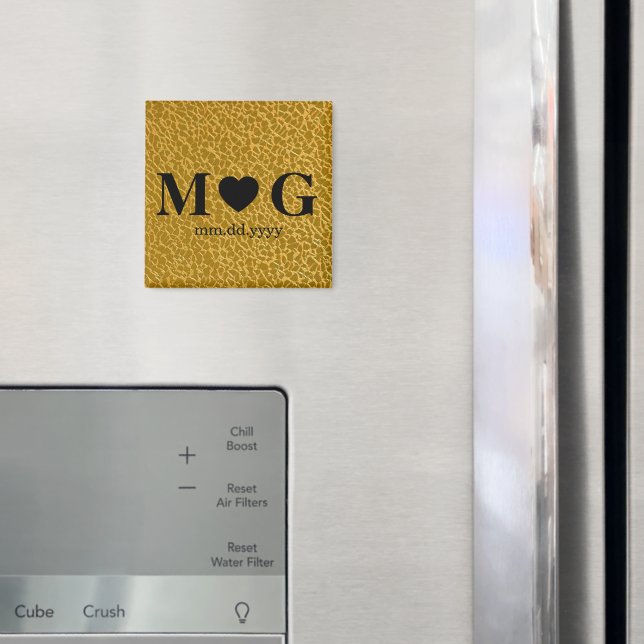 Gold Textured Monogram with Heart Magnet for Love (In Situ (Fridge))