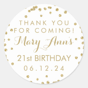 Gold Thank You 21st Birthday Confetti Classic Round Sticker