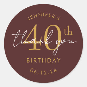 Gold "Thank You" 40th Birthday Party Burgundy Classic Round Sticker