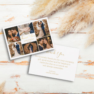 gold thank you 6 photos collage wedding  note card