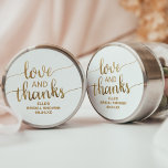 Gold Thank You Bridal Shower Classic Round Sticker<br><div class="desc">These gold thank you bridal shower favour stickers are perfect for a modern wedding shower. The design features beautiful faux gold foil modern calligraphy. Personalise the sticker labels with the name of the bride and the shower date. Please Note: This design does not feature real gold foil. It is a...</div>