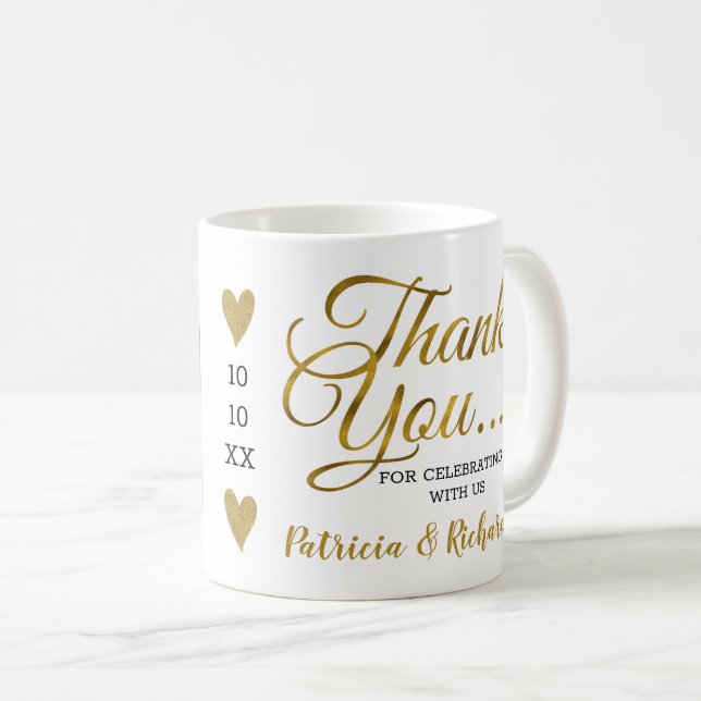 Gold Thank You Bride And Groom Wedding Photo  Coffee Mug (Front Right)