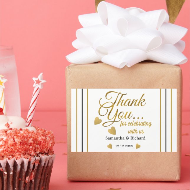 Gold Thank You For Celebrating With Us Wedding Rectangular Sticker (Party)
