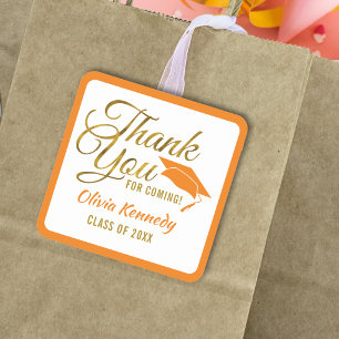 Gold Thank You For Coming Orange Grad Party 2026 Square Sticker