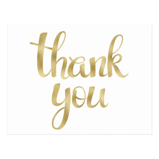 Gold thank you postcards, foil font postcard | Zazzle.com.au