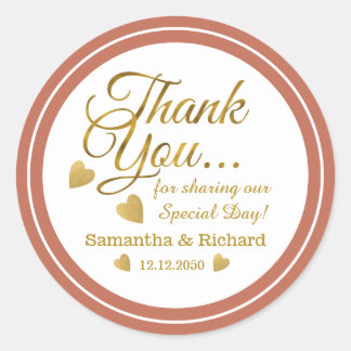 Gold Thank You Terracotta Wedding Favour   Classic Round Sticker