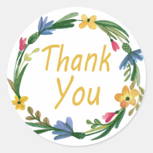 Gold Thank You Watercolor Floral Wreath Classic Round Sticker