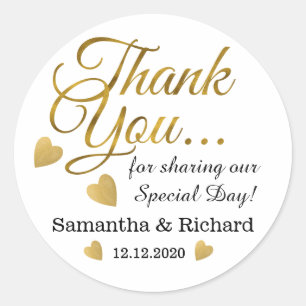 Gold Thank You Wedding Favour Classic Round Sticker
