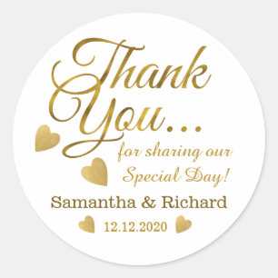 Gold Thank You Wedding Favour Classic Round Sticker